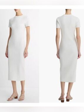 Vince Women’s Ribbed Body-Con Midi White Dress V091484702 Size Medium NWT